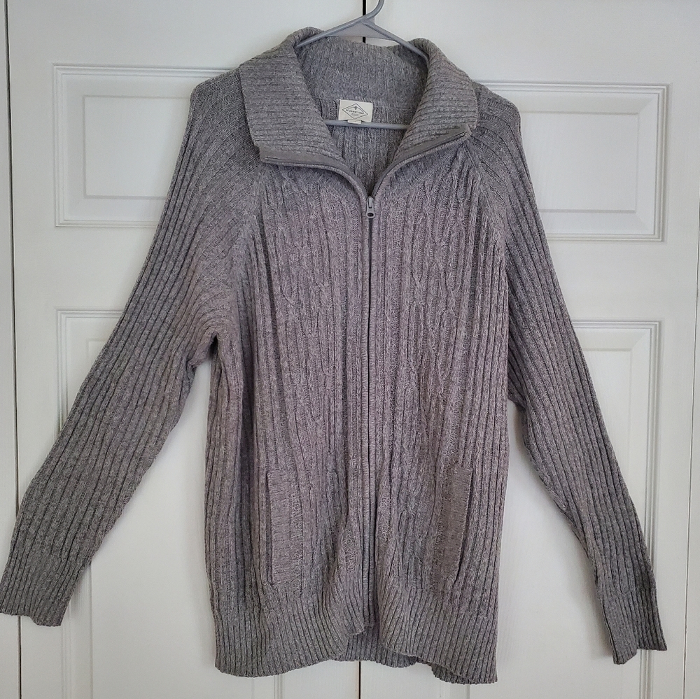 St John's Bay Women's Long sleeve full zipper cardigan sweater gray 1X